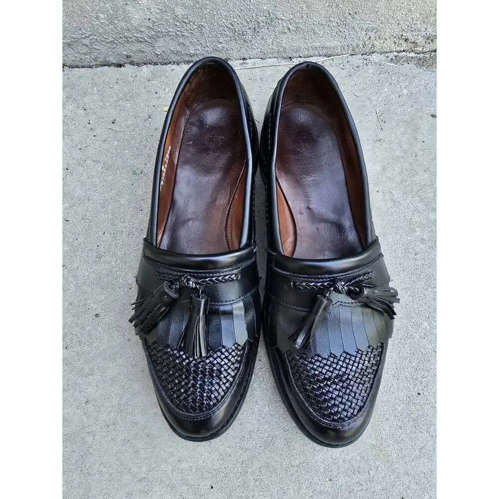 Allen Edmonds Cody Mens Sz 10 D Black & Brown Woven Tassel Loafer Shoes